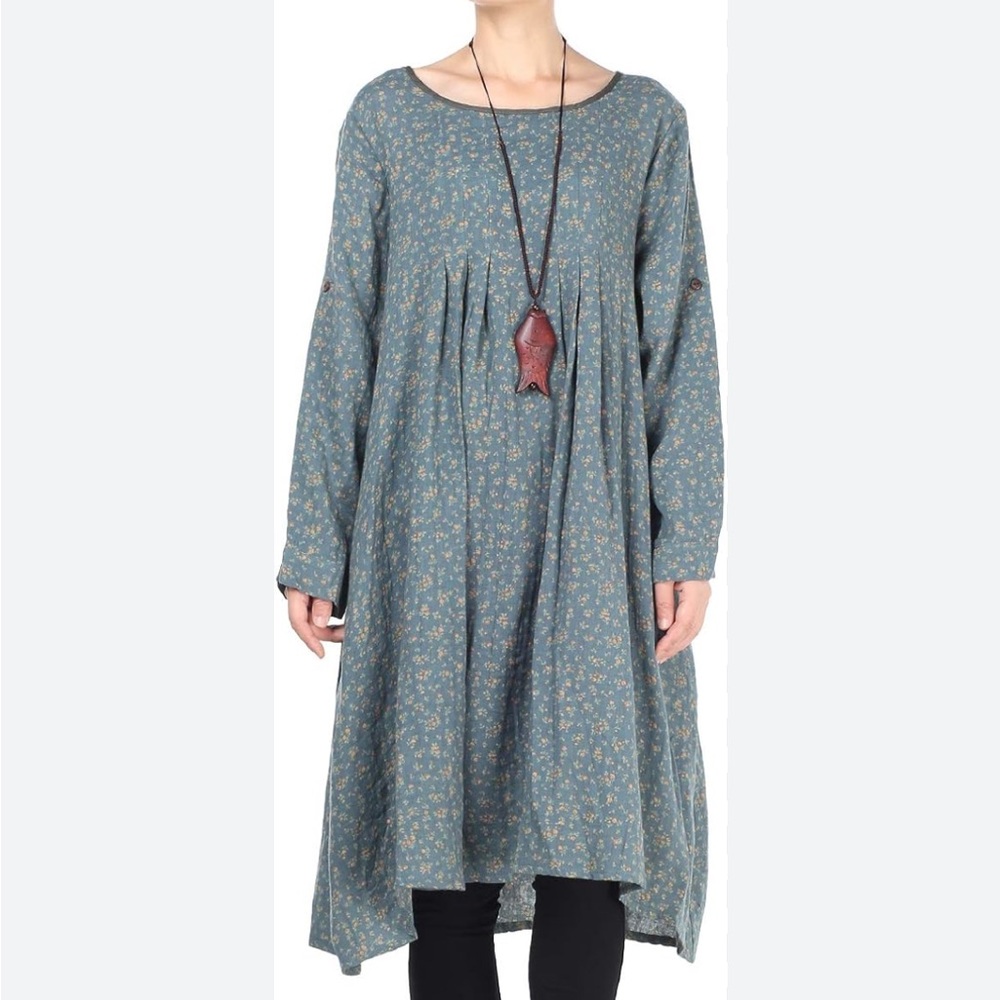 Mordemiss blue floral cotten dress size large